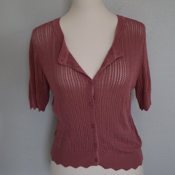 Mauve Knit Button-Up Cardigan Top (Size M) - Picture 4 of 6